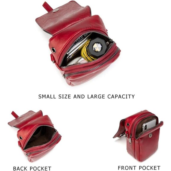 Women's Red Vintage Cross Body Phone Bag Small Messenger Shoulder Handbag - Picture 4 of 7